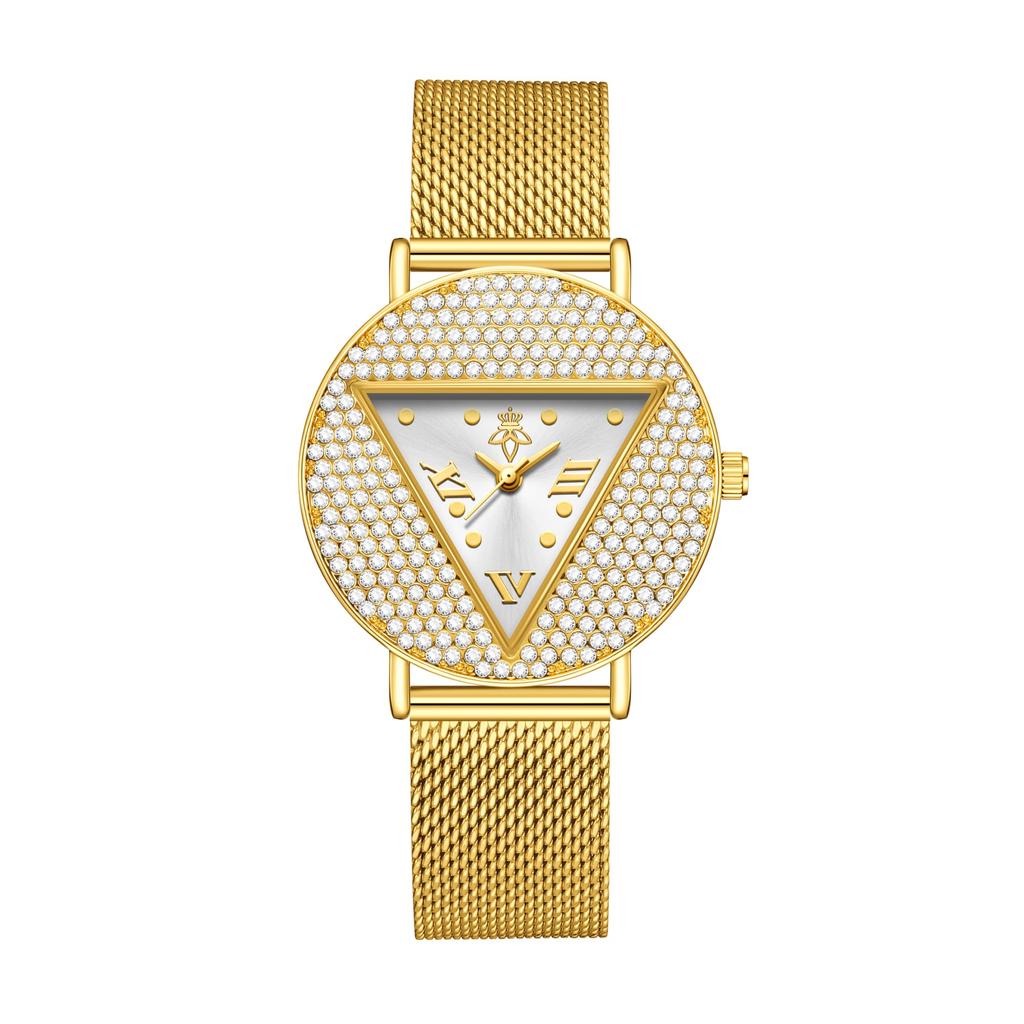 Women Luxury Crystal Triangle Dial Quartz Watch Gold Mesh Bracelet Elegant Ladies Wristwatch With Gift Box YaLaLuSi