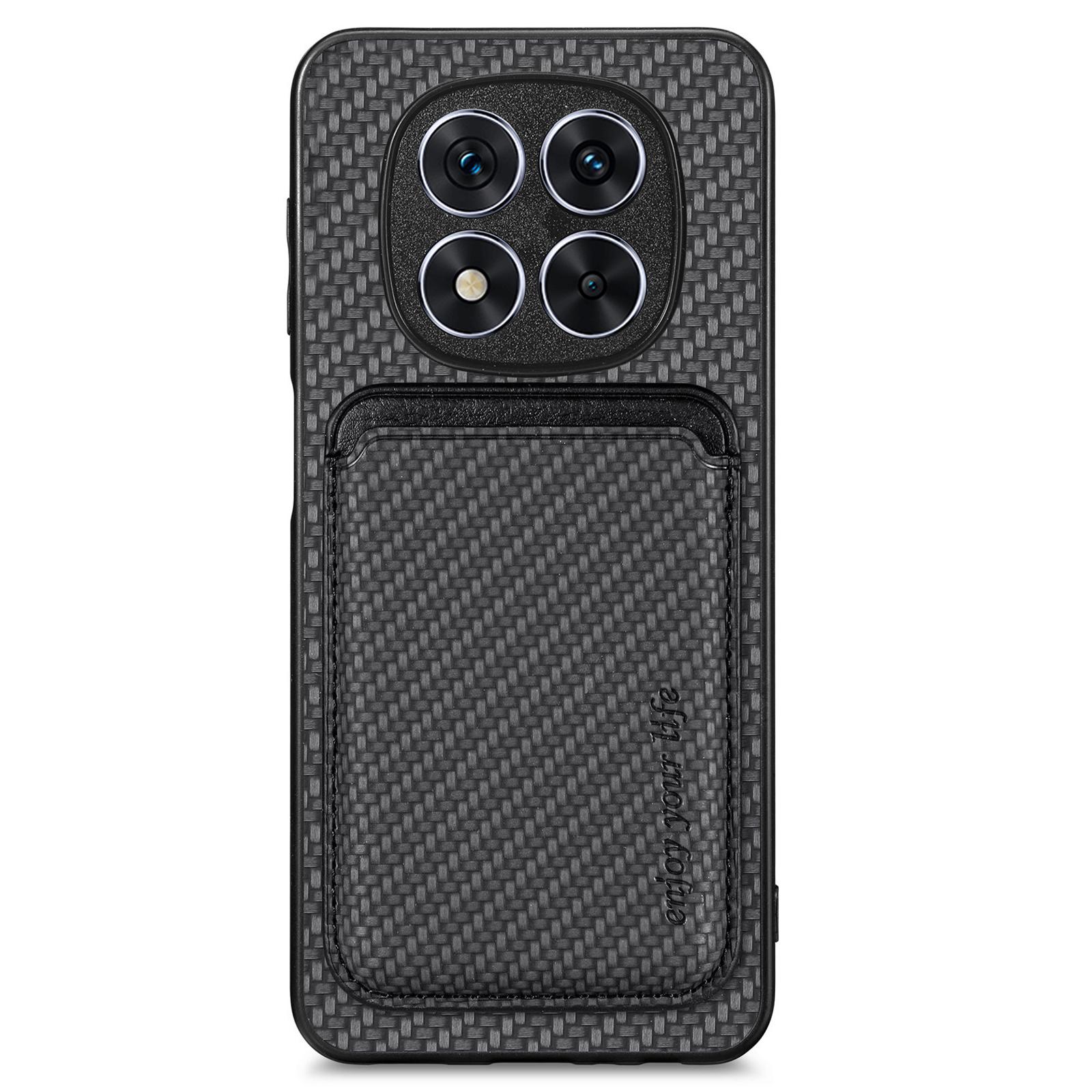 

Для Xiaomi Redmi Note 14 Pro+ 5G чехол из углеродного волокна кожаная задняя крышка со съемным карманом для карт B
