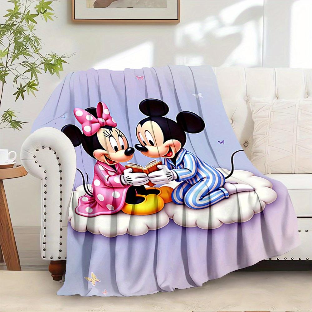 

1 pc Flannel Minnie Mouse & Mickey Mouse Reading Book Cloud Bedding Throw Blanket Sofa Coverlet Gift Home Decorative Lightweight Warmth Soft 130x150cm