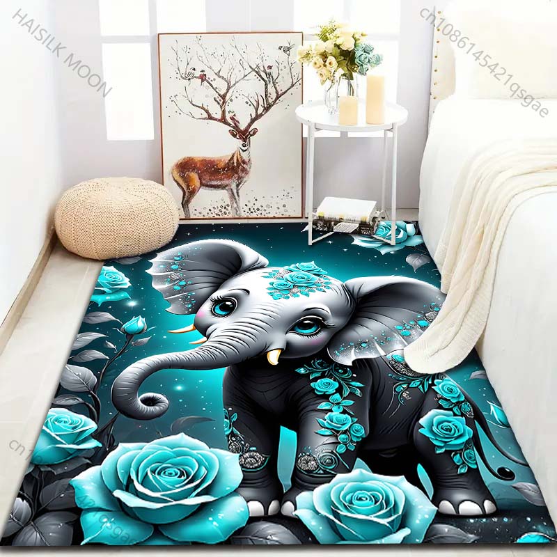 Fantasy Baby Elephant Print Carpet for Bedroom Living Room Bedside Sofa Floor Mat Modern Home Decor Area Rug for Gifts