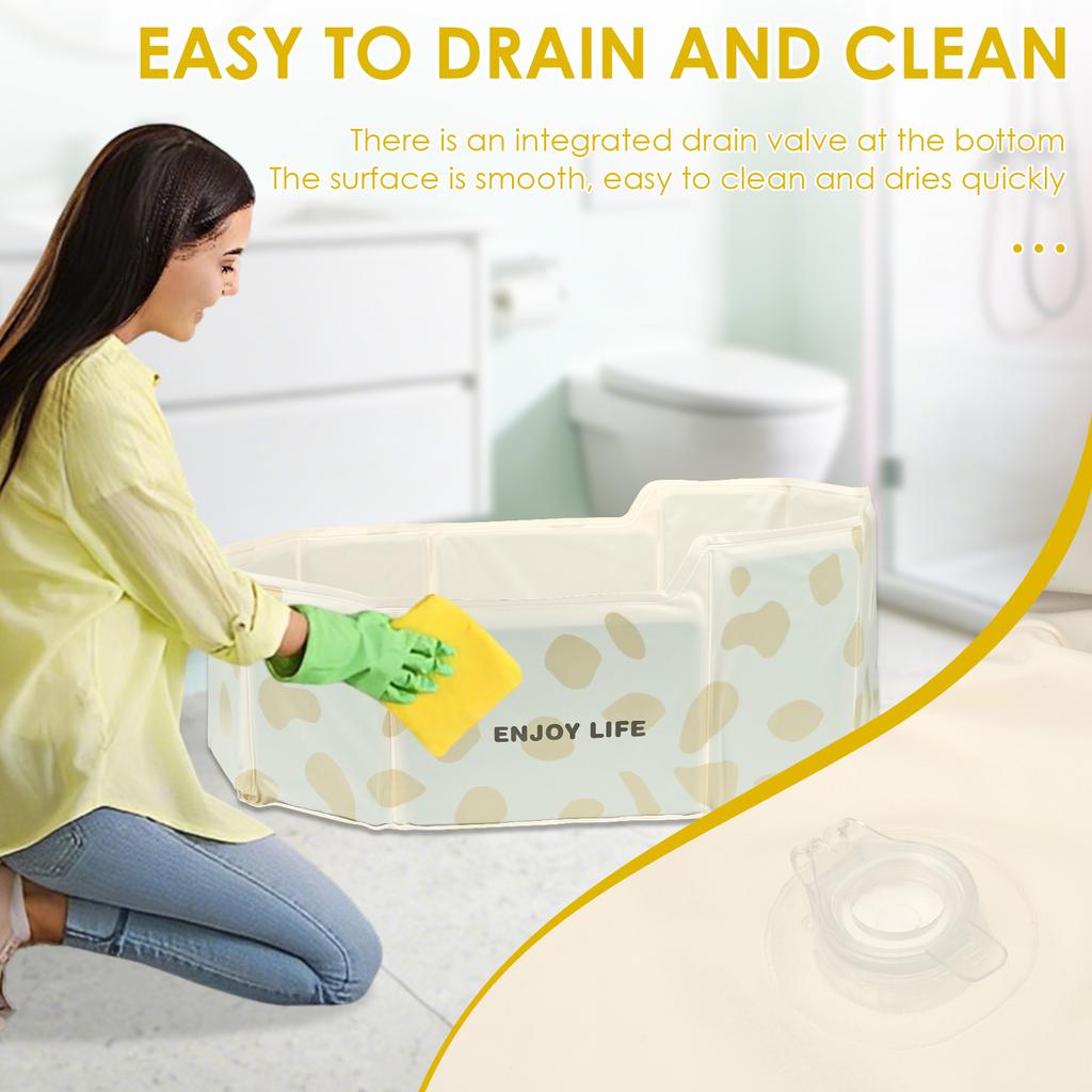 PVC Foldable Baby Bath Portable Bathtub Large Toddler Bathtub with Drain Valve Space Saving and Robust Paddling Pool for Home