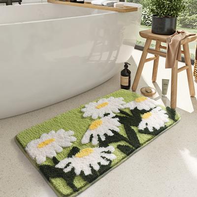 Ultra-weiche Badematte mit rutschfester TPR-Rückseite und schnelltrocknendem Design, Dicke beflockte Mikrofaser-Blumen-Badezimmerteppich Fußmatte
