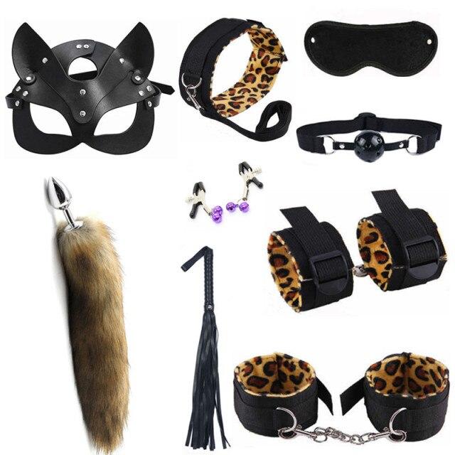 Sexy Mask Fox Tail Metal Anal Plug BDSM Sex Bondage Adult Sex Toys for Women Nylon Plush Sex Handcuffs Whip
