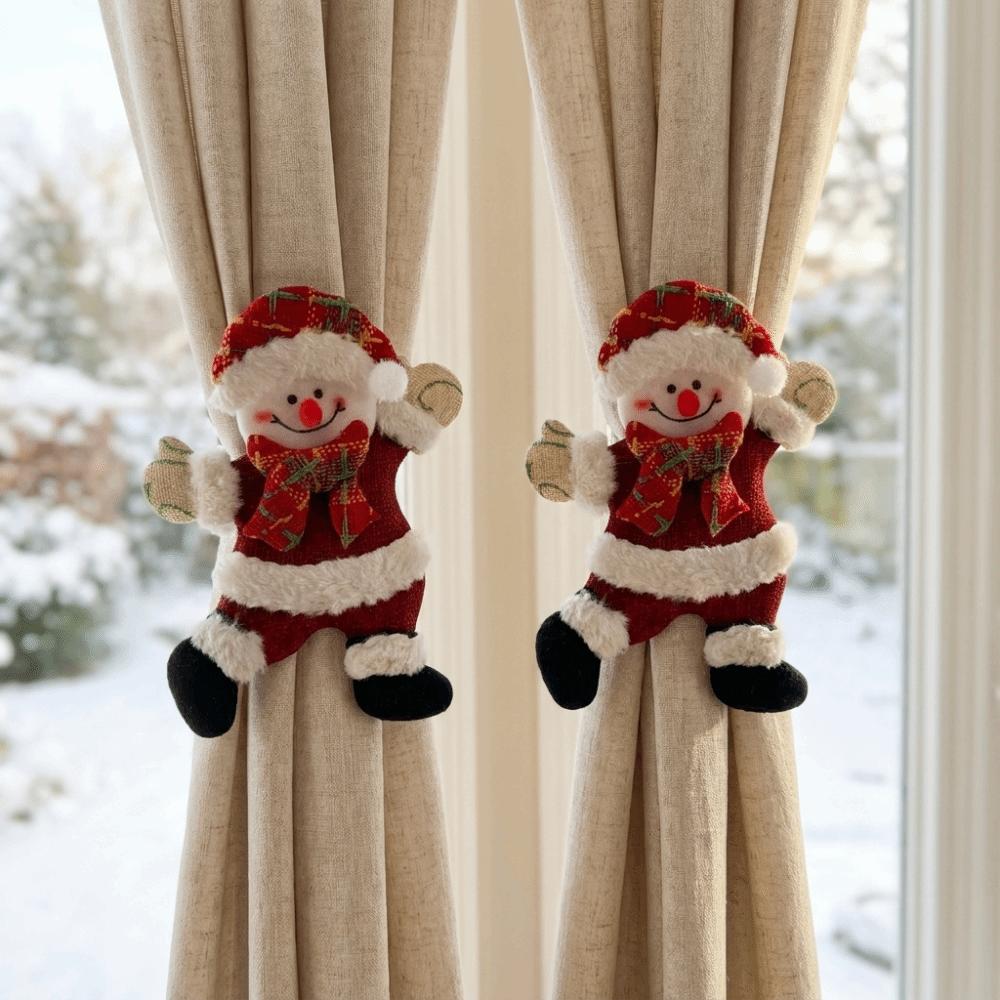 2pcs/set Felt Snowman Curtain Holder Cartoon Doll Window Curtain Fastener New Year