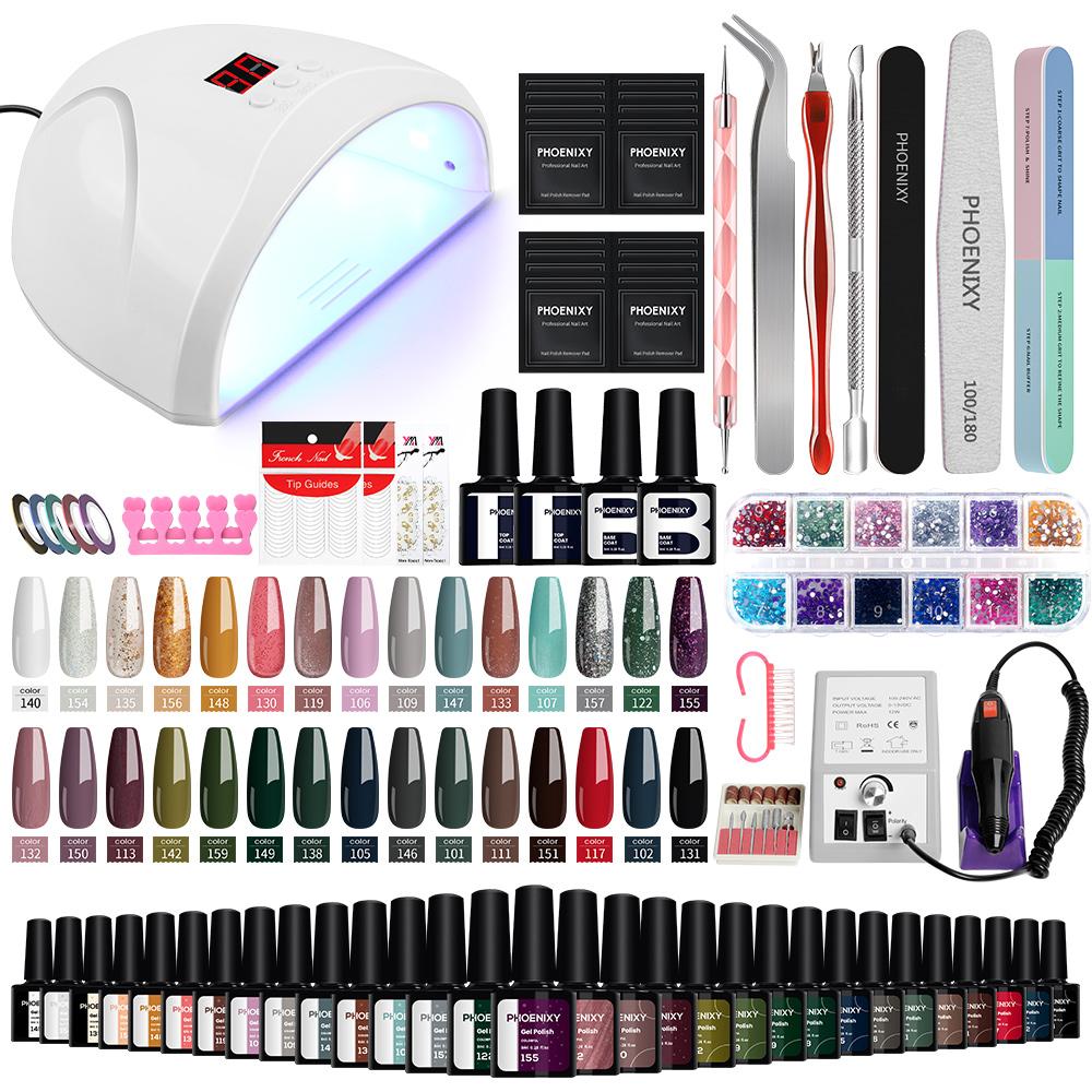 

PHOENIXY 8 мл гель-лак для ногтей, сушилка для ногтей, 36 Вт, УФ-светодиодная лампа, фреза для ногтей, замачиваемый гель-лак, маникюрный набор и инструменты для украшения дизайна ногтей своими руками Set 03
