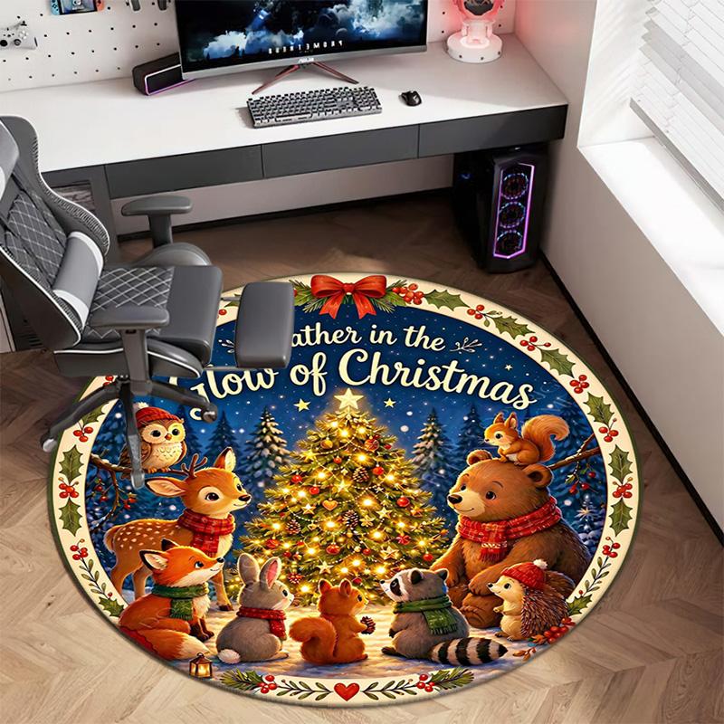 Cute Christmas Day Gift Bell Santa Claus Snowman Christmas Tree round rug Home Soft Decorative Anti slip Chair Mat Carpet Outdoor Floor Mat Carpet 106
