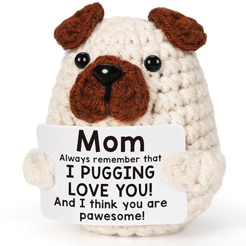 Cachorrinho Branco Positivo Amigurumi Boneca de Animais de Crochê Com Cartão Ornamento de Mesa Apoio Emocional Feito à Mão Tricotado Brinquedo para Animar