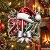 2027 Year Hanging for New 2D Flat Hat Ornament Ornaments Christmas Acrylic Decoration Tree Pendants