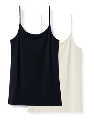 White Breeze Flauschiges Stretch Modal-Mischung Camisole Set Größe Medium [Amazon Exklusiv] 2, Schwarz/Beige,