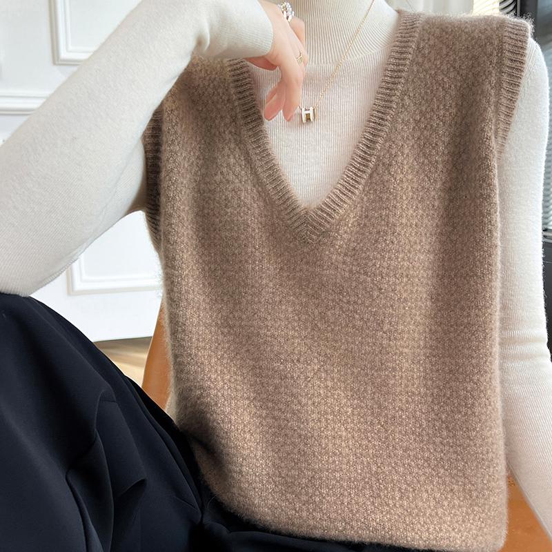 Women's Cashmere Vest Qinghe Cashmere 30% Cashmere 70% Wool Autumn and Winter Cashmere Vest Soft and Warm