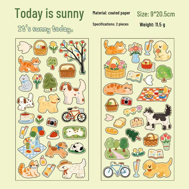 Yuxian Cute Animal Coated Paper Stickers - Daily Series (2 Sheets)