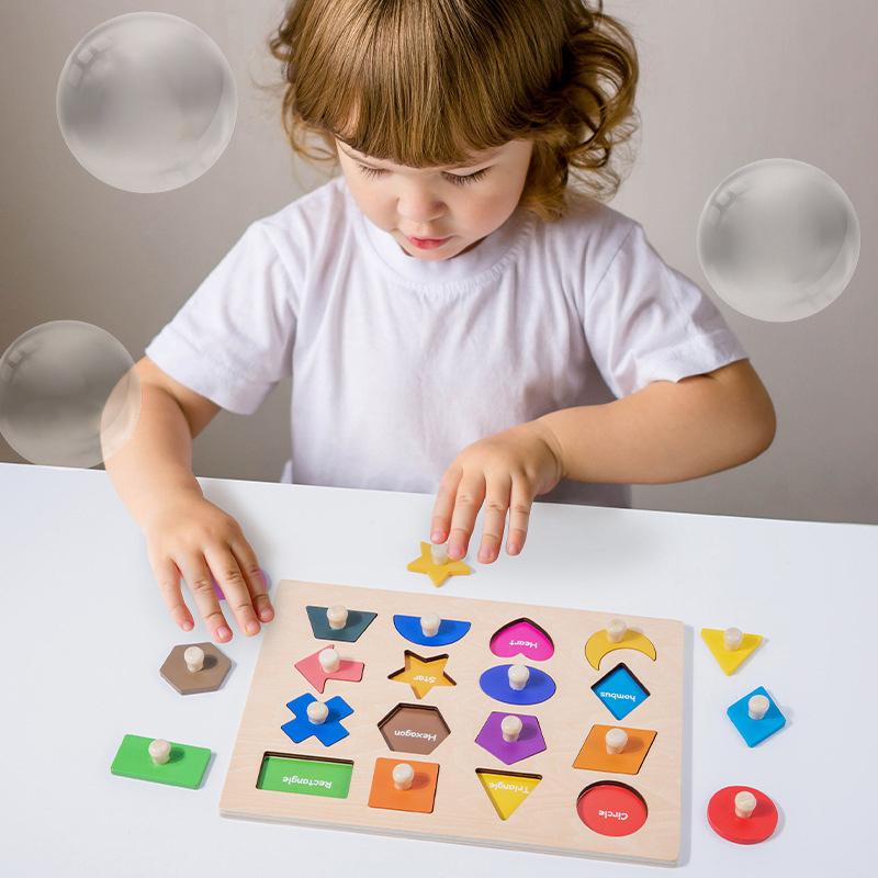 Montessori Wooden Shape Peg Puzzle Fine Motor Skills Color Sorting Board Educational Toy for Kid Classroom Learning Play