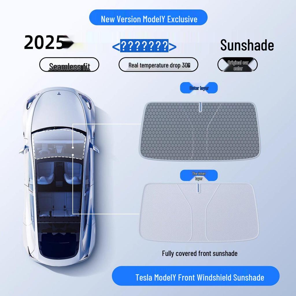 Compatible Sunshade for Tesla Model Y/3/YL: Sunroof, Front Windshield, and Rear Window Heat Insulation.