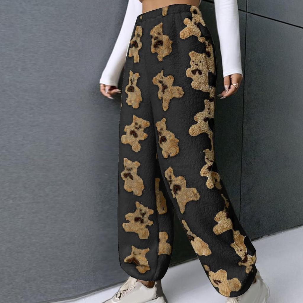 Damen Niedliche Teddybär Plüsch Pyjamahose, Weich, Fleecegefüttert, Warm, Bequeme Plüschhose, Freizeithose