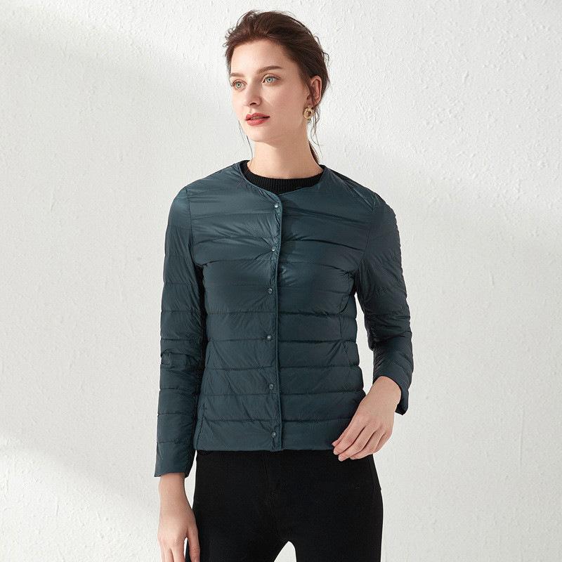 D new down jacket women's light and thin short round neck warm duck down liner versatile and thin solid color light coat tide