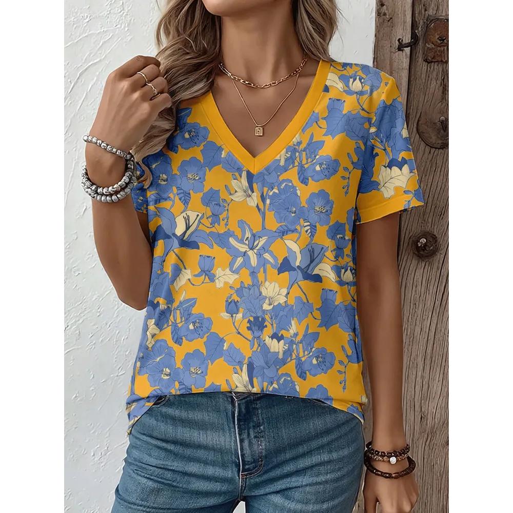 Women s V-neck Top Comfortable Breathable Short Sleeves Casual Loose T-Shirts Women’s S