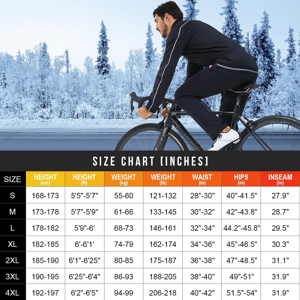 Souke Sports Winter Cycling and Perfect for and Running Men's Fleece-Lined Pants, Windproof, Cold-Resistant, Water-Repellent, Hiking, Skiing, (Black,