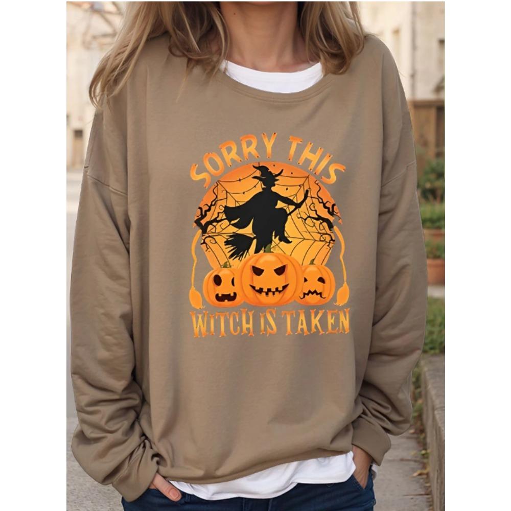 Tops for Women Halloween Print Round Neck Long Sleeve T-shirt Fall Casual Slim Pullover Women's Long Sleeve Top