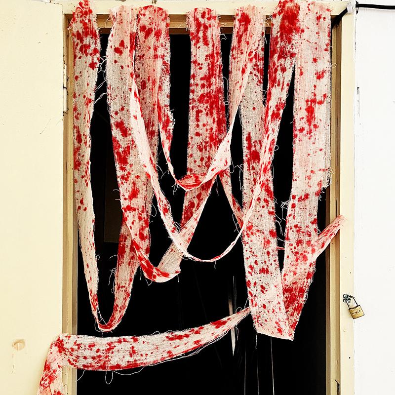 3M/5M Horrible Blood Stained Gauze Halloween Party Warning Tape Isolation Tapes Bloody Bandage Decor House Yard Decoration