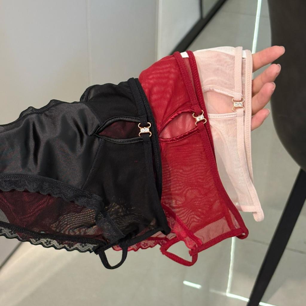 Ladies Summer Light Luxury Satin Lace Hollow Sexy Ribbon Mesh Yarn Breathable Briefs