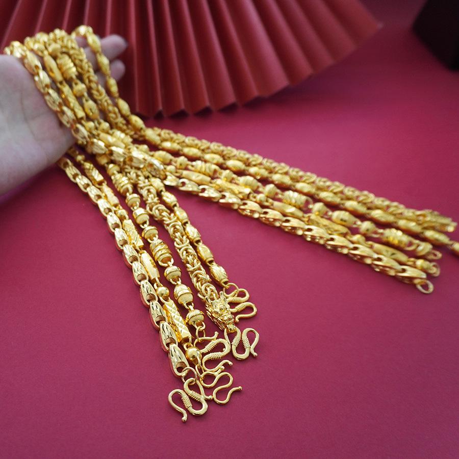 Elegantní pánský 60cm válcový náhrdelník s dračí hlavou v barvě pískového zlata, špičkový design.