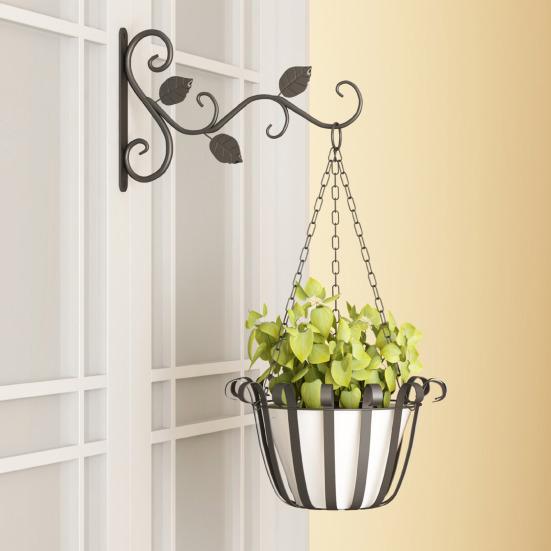 Retro Plant Basket Hanger Wall-Mounted Iron Hook Hanging Flower Basket Decorative Plant Hanger Heavy Duty Wall Hook for Balcony Garden Porch