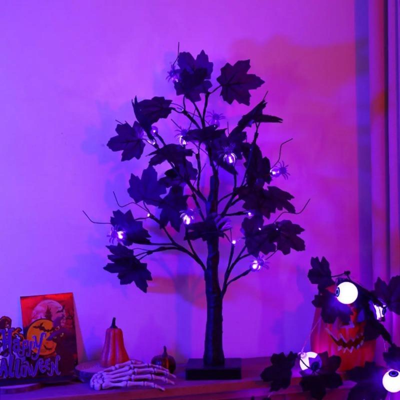 Halloween Eyeball Tree LED Light with Black Leaves Tabletop Ornament for Indoor Halloween Party Home Haunted House Spooky Festival Decor