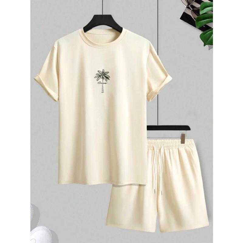 

Summer Casual Holiday Short Sleeve Top Shorts 2-piece Set Beach Vacation T-shirt Shorts Set Coconut Print T-shirts For Men 6XL