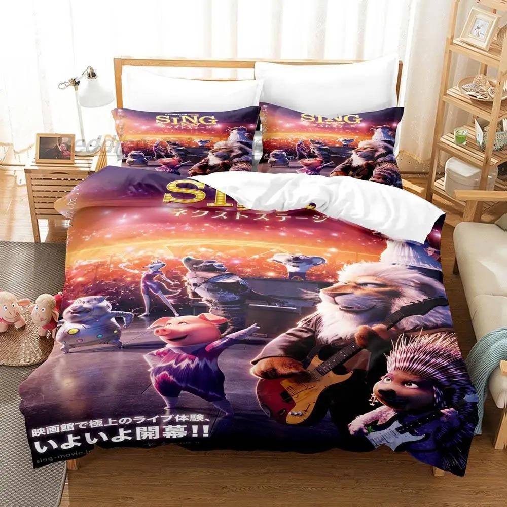 

New Sing 2 Bedding Set Single Twin Full Queen King Size Bed Set Aldult Kid Bedroom Duvetcover Sets 3D Print Kawaii Aniem EU Single 135x200cm