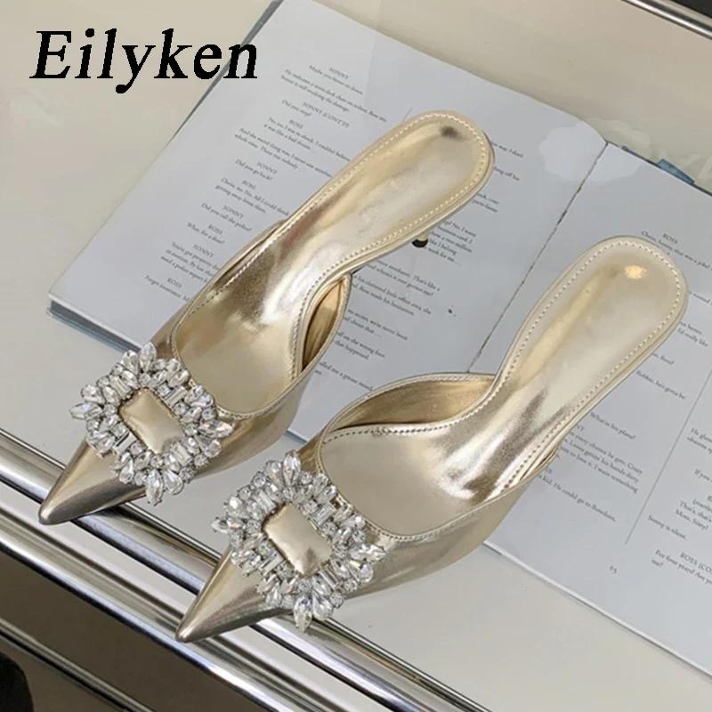Moda Eilyken Nuova Moda Tacchi Sottili in Cristallo Zoccoli Pantofole da Donna Eleganti Punta Acuta Scarpe da Banchetto Festa Ballo di Fine Anno per Signore