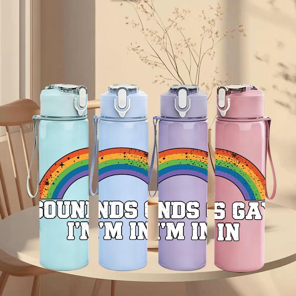 1PC Sounds Gay I'm In Letter Print 750ml Color Plastic Sports Water Bottle Leakproof Flip Straw Lid Suitable for Sports Office Home Use