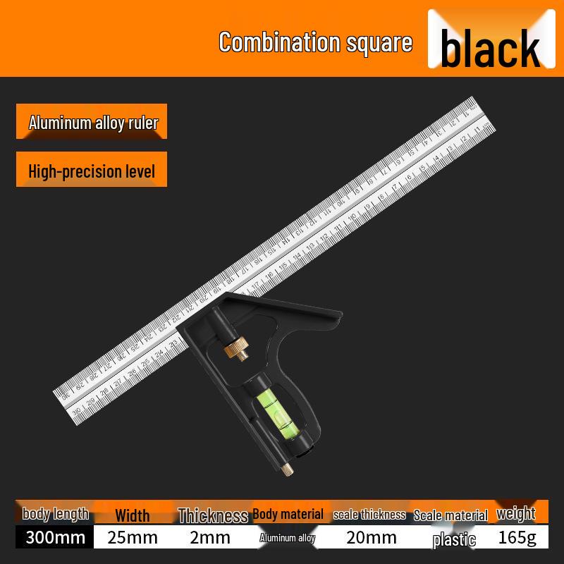 High-Precision Adjustable Stainless Steel 90-Degree Right Angle Woodworking Ruler with 45-Degree Multi-Function Combination.