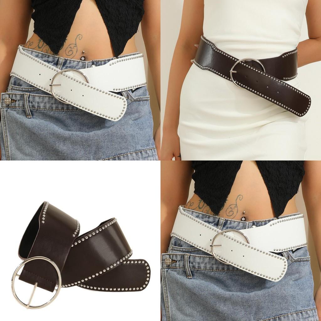 Punk Style Rivet Belt With Round Alloy Buckle For Fashionable Streetwear