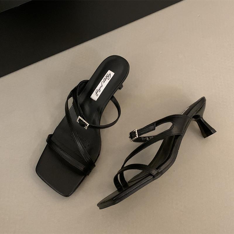 Fashion Bailamos 2025 Summer New Brand Women Slipper Fashion Open Toe Slip On Slides Ladies Elegant Thin High Heel Dress Pumps Slides Mu