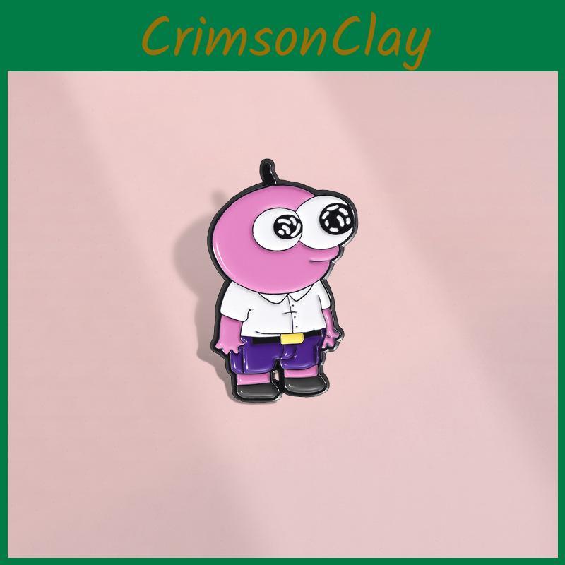 Pink Cartoon Stylish Character Brooch Featuring Big Eyes Fashionable Metal Pin Accessory