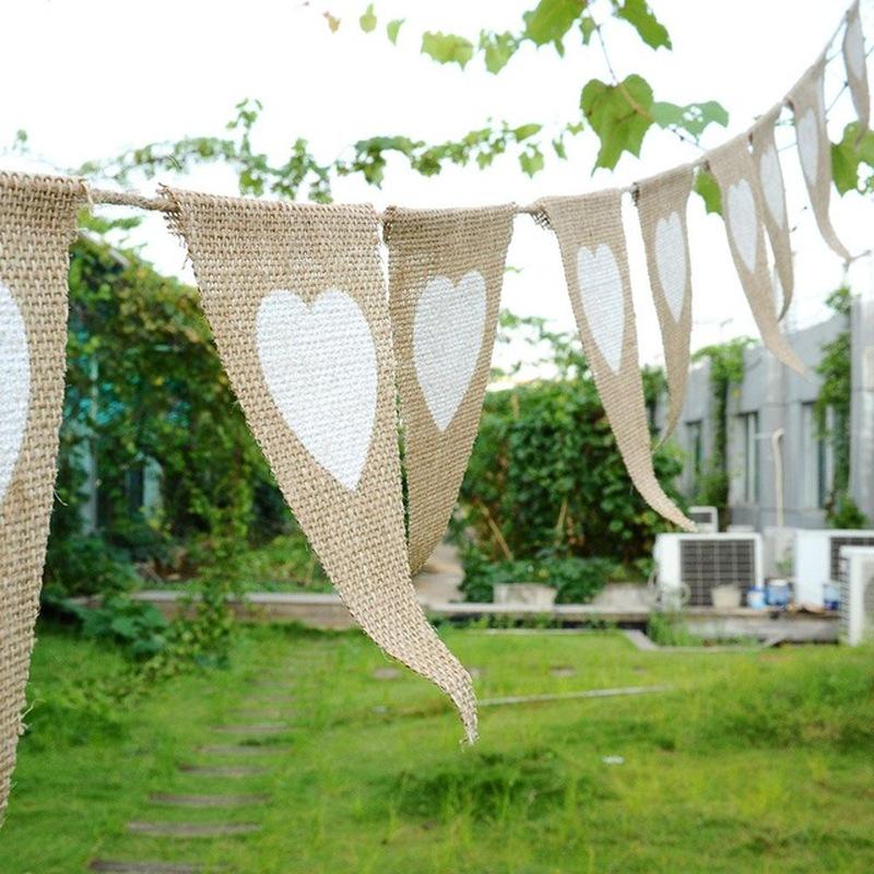 1.6m Love Heart Linen Bunting Flags Burlap Lace Pennant Party Garland Wedding Decoration