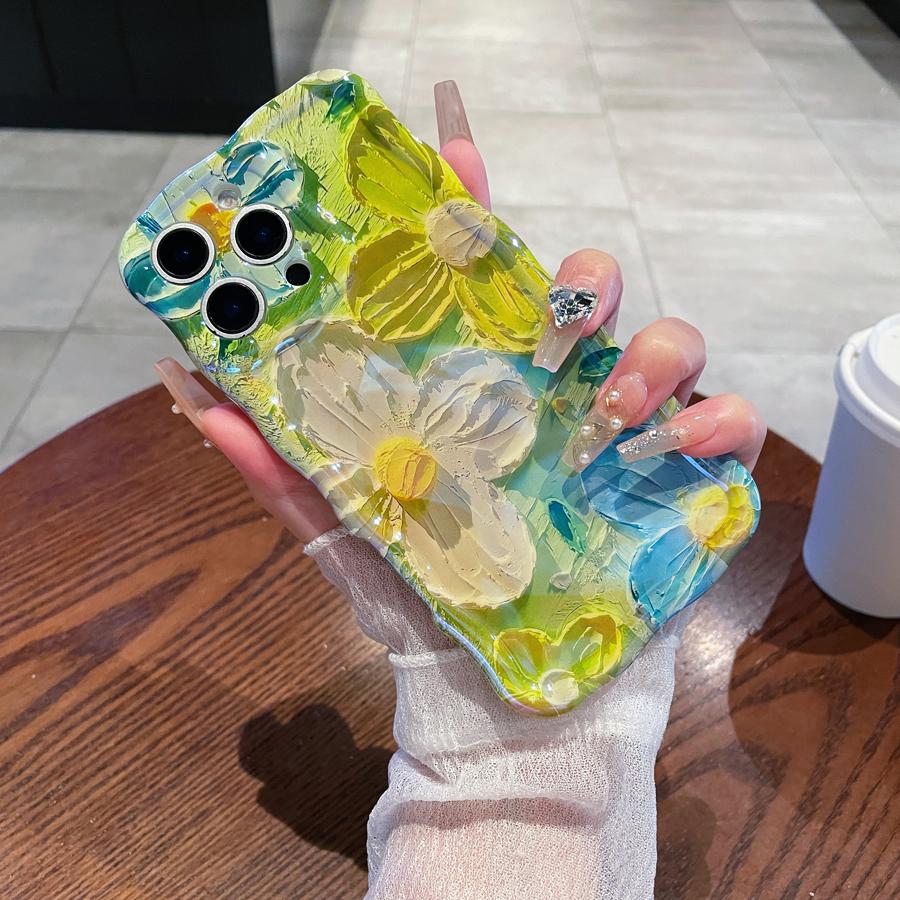 Retro Oil Painting Phone Case For iPhone 13 14 15 16 ProMax 12 11 Luxury Flower Print Shockproof Silicone Cover Artistic Decor