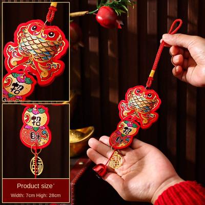 Embroidery New Year Lantern Pendant Bell String Lucky Bag Lucky Hanging Ornaments Koi Fish With Tassels Wind Chimes