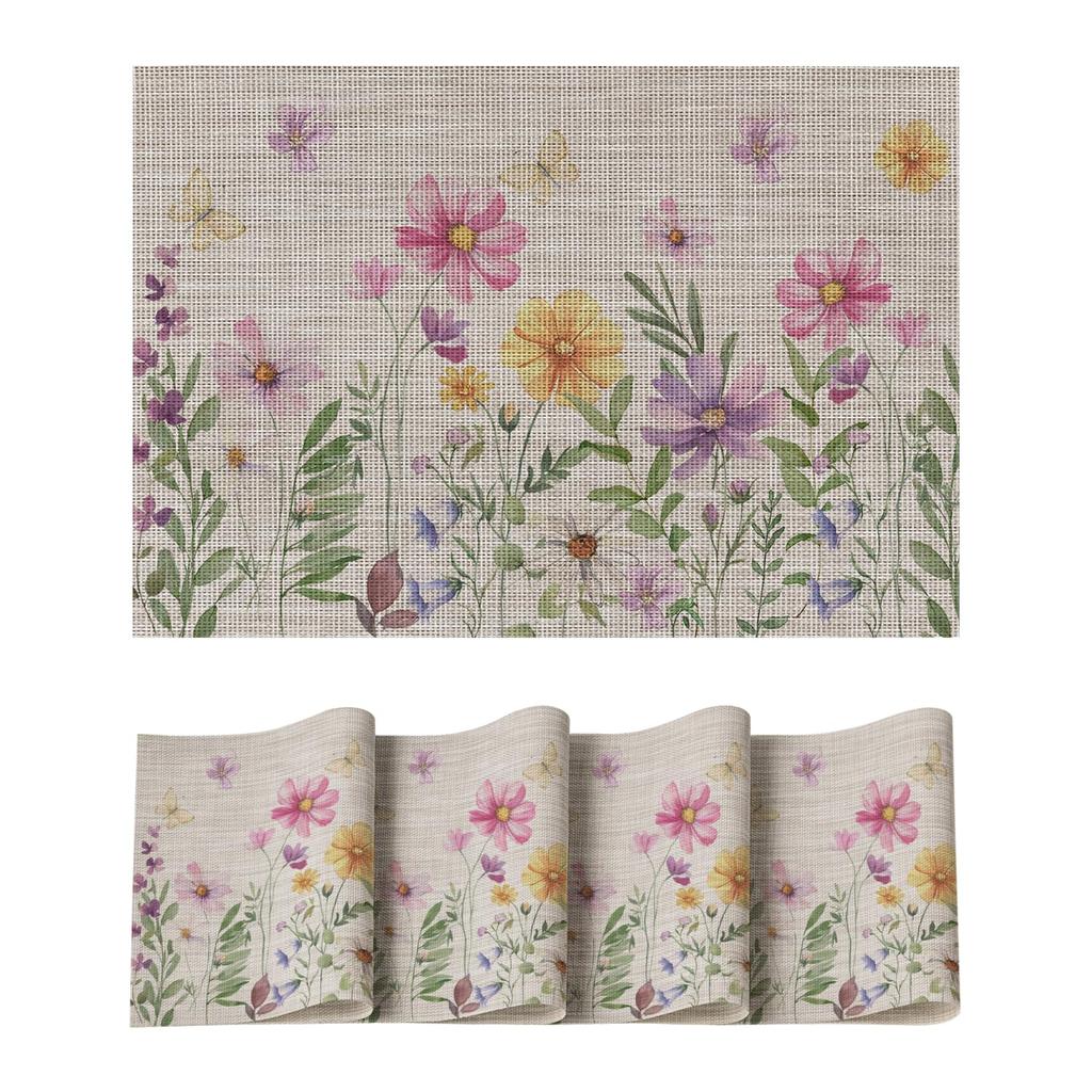 Daisy Butterfly Wild Flower Spring Placemats Set of 4, 12x18 Inch Seasonal Holiday Table Mats for Party Kitchen Dining Decoration