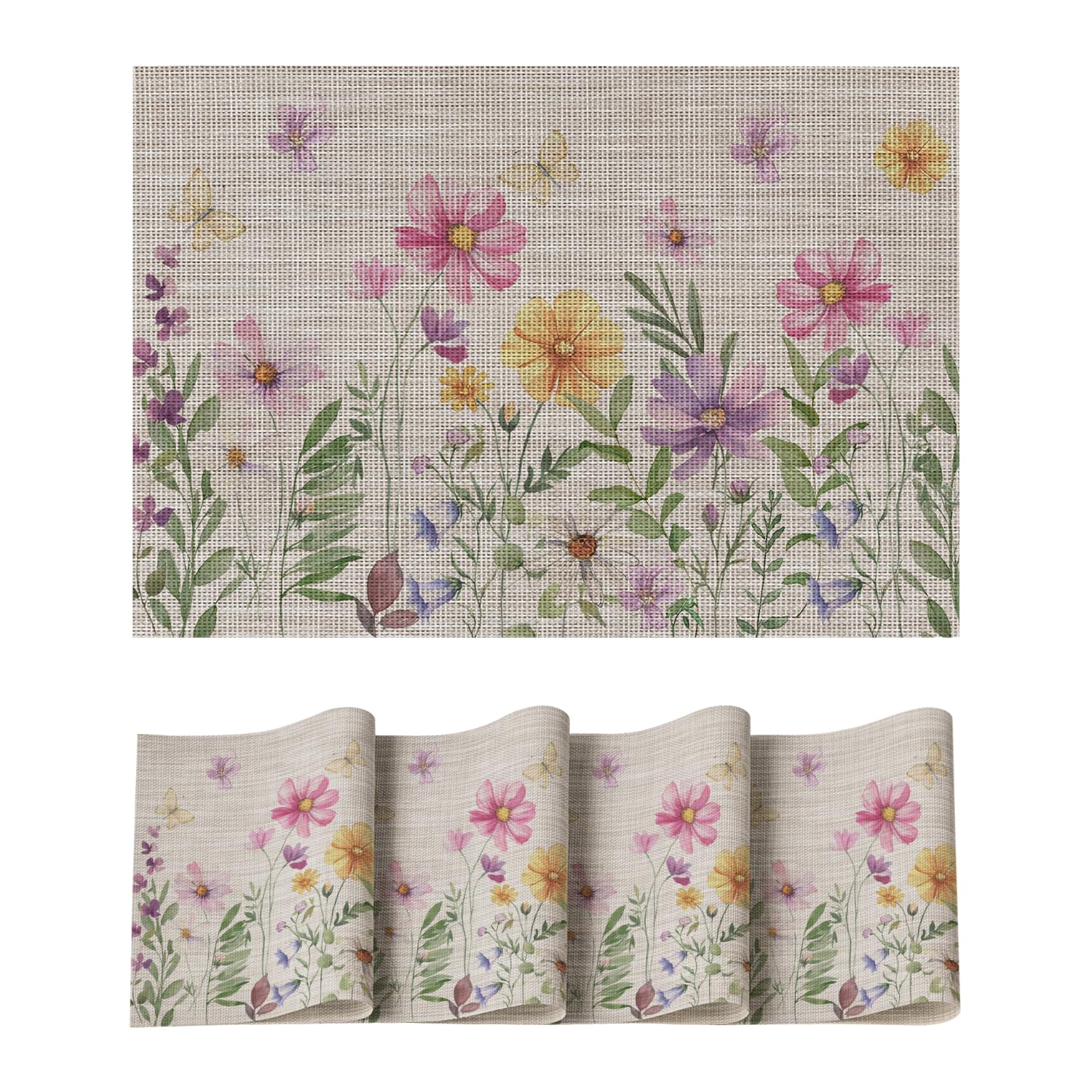 

Daisy Butterfly Wild Flower Spring Placemats Set of 4, 12x18 Inch Seasonal Holiday Table Mats for Party Kitchen Dining Decoration 12 x 18 , Rectangular 4 Pcs