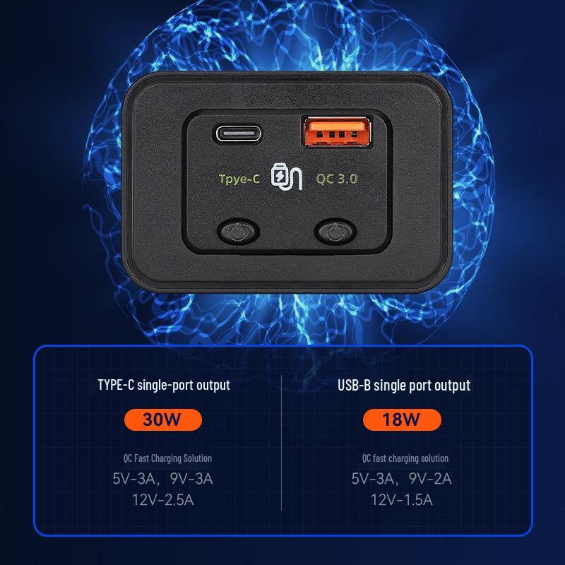 48W Dual Switch Fast Charge Car Charger with PD & QC for 12V/24V Vehicles