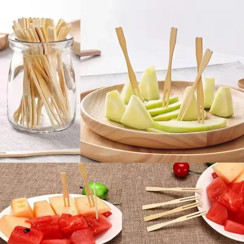 80pcs -Bamboo Disposable Wooden Fruit Fork Dessert Cocktail Set Party Home Household Decor Tableware Supplies