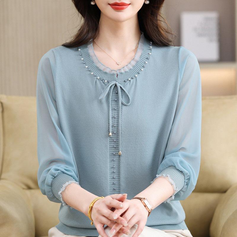 

Mom s Spring 2026 Fashion: Ice Silk T-shirt Set with Gauze Sleeves for Middle-Aged and Elderly Women 2XL (125-135 lbs)