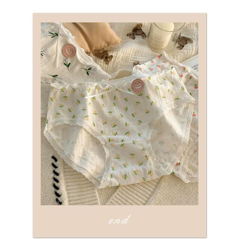 Floral Antibacterial Pure Cotton Panties with Breathable Waist and Buttocks Triangle Women’s Panties