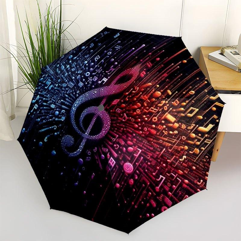 Music Note Digital Art Wall DecorUmbrella with Cute Design,Portable 3-Fold Compact Umbrella for Men&Women,Valentine's Day Mother's Day Hallo