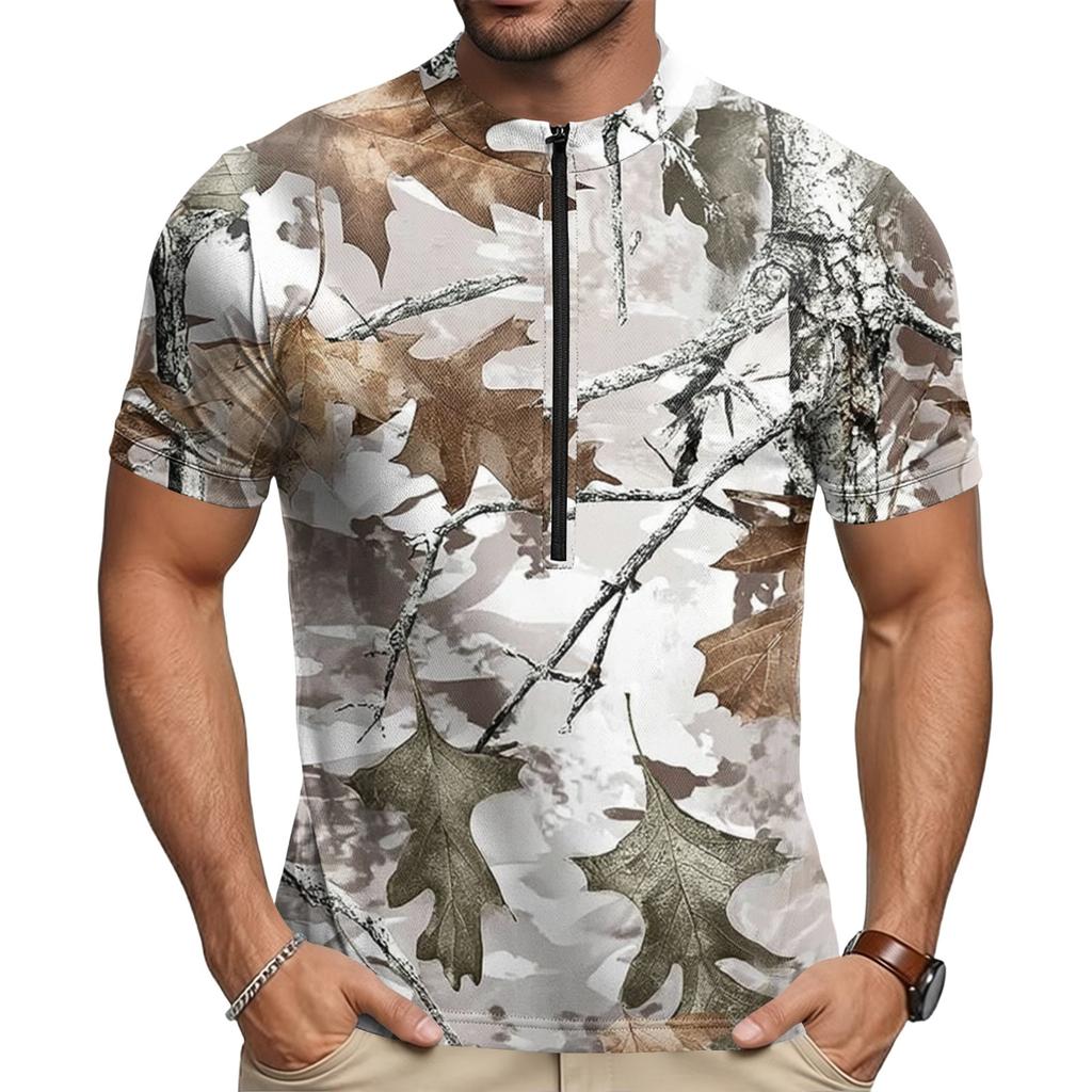 Men's Short Sleeve Cycling Jersey Breathable Quick Dry Fabric Front Zipper Round Neck Lightweight Design for Outdoor Sports