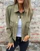 Women Cropped Suede Jacket Lapel Long Sleeve Cargo Pocket Button Zipper Casual Outerwear G399#