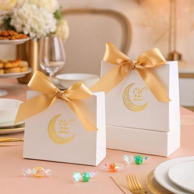 10 szt. Kreatywna Jedwabna Wstążka Eid Mubarak Pudełko na Prezent Papierowe Unikalne Pudełko do Pakowania Prezentów Księżyc Gwiazda DIY Pudełko na Przekąski Festiwal Impreza
