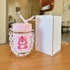 Adorable Bear Pink Straw Cup with Leather Case & Anti-Scalding Design - Portable Bracelet-Style Water Cup for Girls