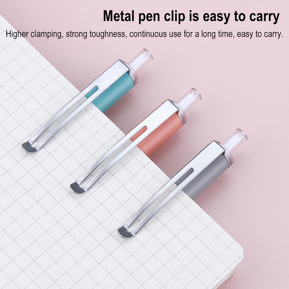 3pcs Press Gel Pen With Metal Pen Clip,Portable Soomthly Ink Pens,Simple Design Stationery Pen For School Office